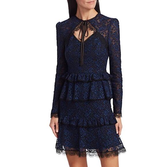 chinese dress ladies ML Monique Lhuillier Midnight Lace Strapless Tiered Evening Gown Forma –  Queen City Resale
